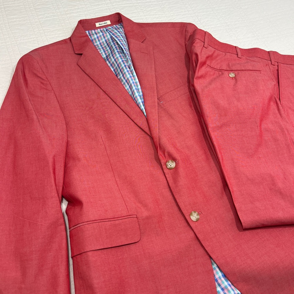 Southern Pines Mens Nantucket Red 100% Cotton 2 Piece Suit 34W 30L Medium *NOTE
